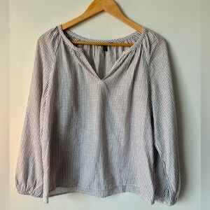 Banana Republic Cream and Navy Pinstripe Long-Sleeve Blouse